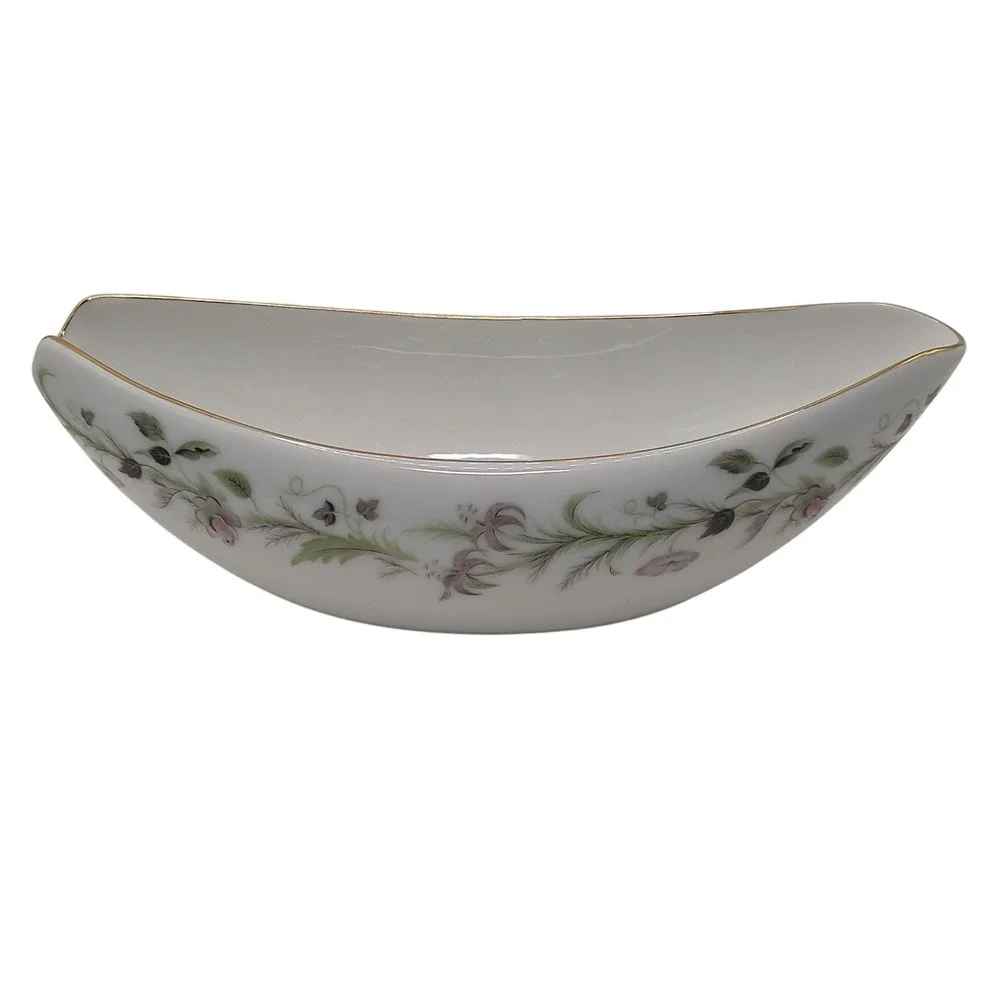 Vintage Sango Canterbury Oval Gravy Boat Floral Mid Century Modern Bone‎ China